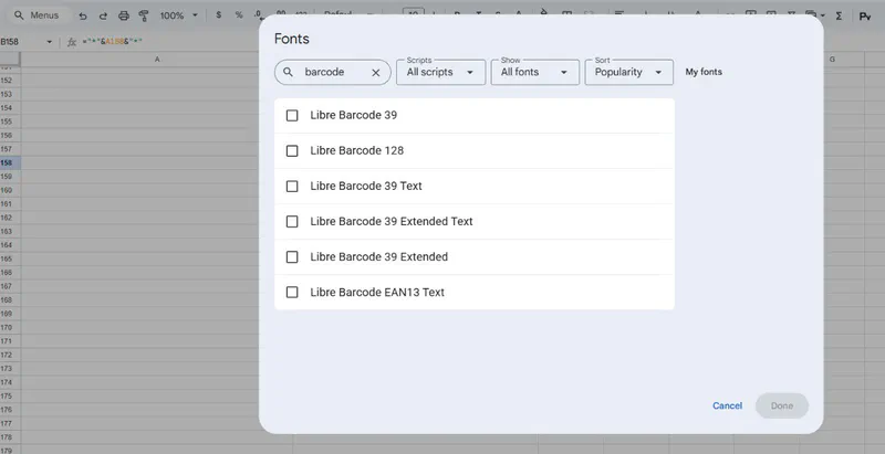 Пример листа с QR-кодами в Google Таблицах
