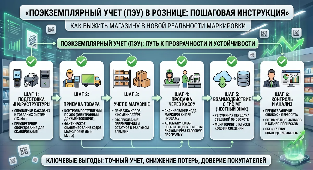 Поэкземплярный учёт (ПЭУ) в рознице: пошаговая инструкция. Как выжить магазину в новой реальности маркировки