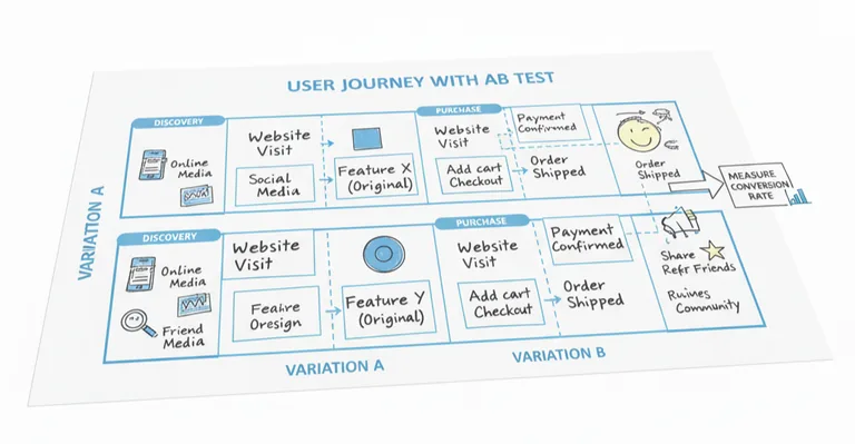 пример визуализации A/B теста на пути пользователя