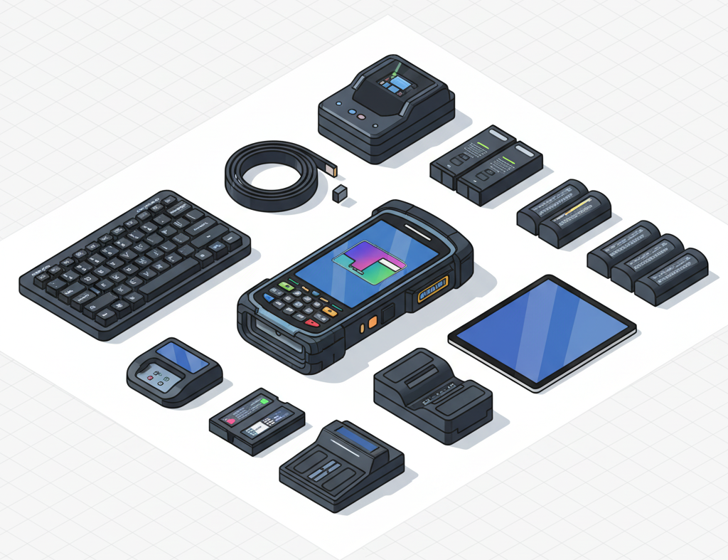 Аксессуары и комплектующие для ТСД: клавиатура, крепления, ремешки, "палец"