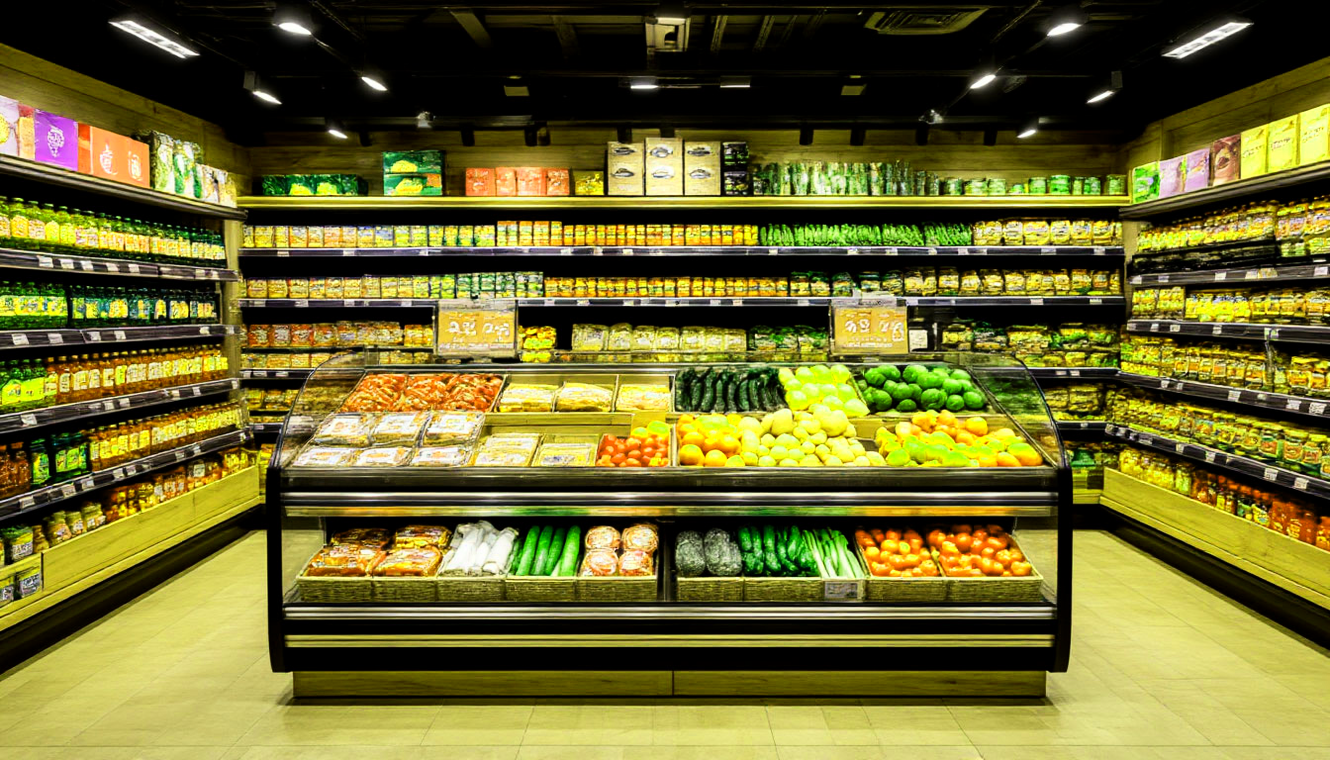 Работник на выкладке товара в супермаркете