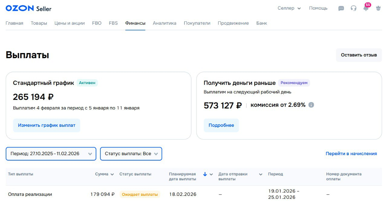 Гибкий график выплат Ozon