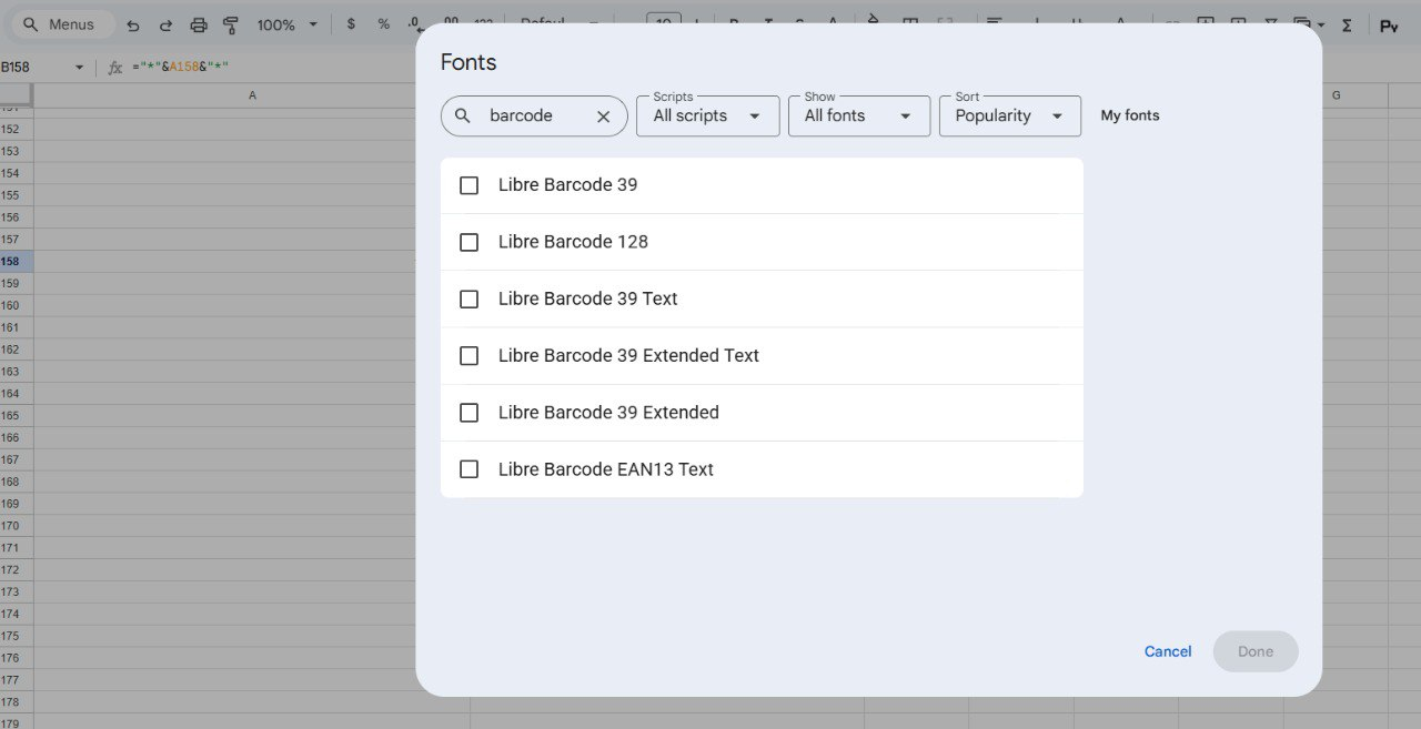 Пример листа с QR-кодами в Google Таблицах
