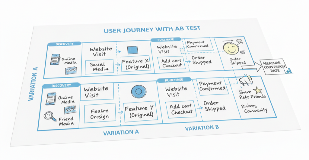 пример визуализации A/B теста на пути пользователя