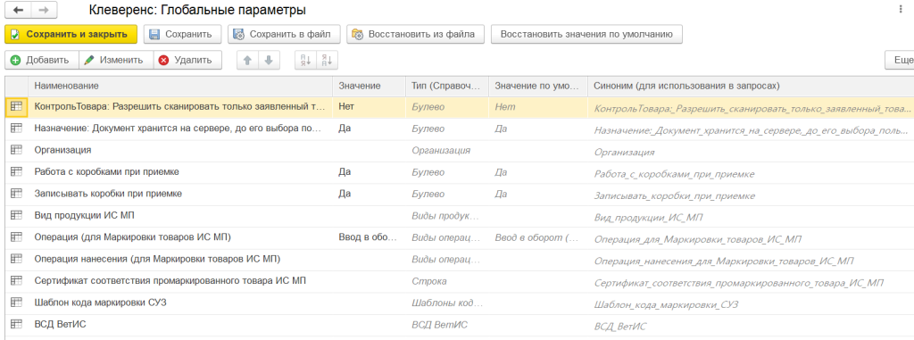 глобальные параметры